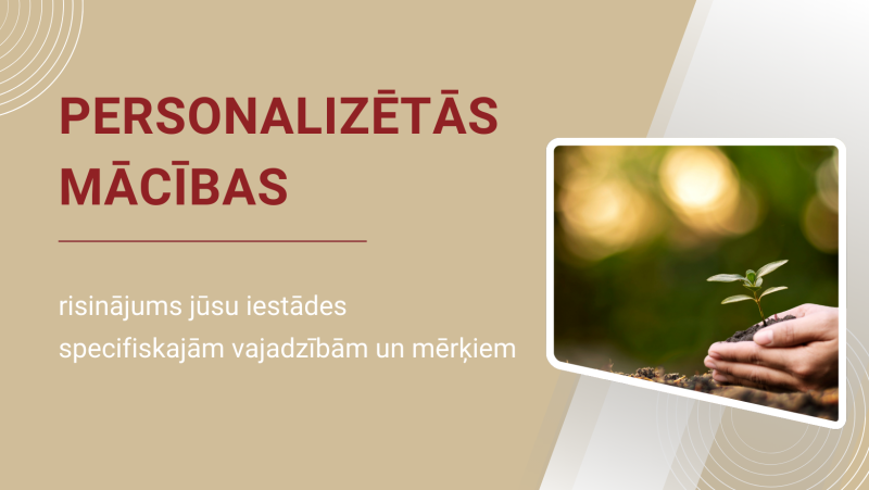 Attēlā uzraksts Personalizētās mācības un bilde plaukstā auga dīgsts